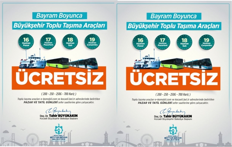 Bayramda 4 gün boyunca ücretsiz ulaşım