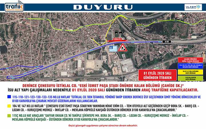 Derince’de geçici güzergah uygulaması