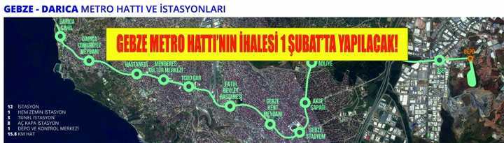 Gebze Metro Hattı’nın ihalesi 1 Şubat’ta yapılacak