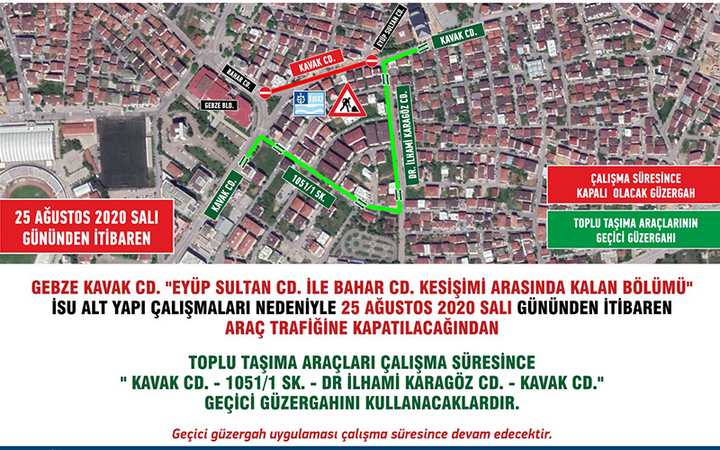 Gebze’de geçici güzergah uygulaması