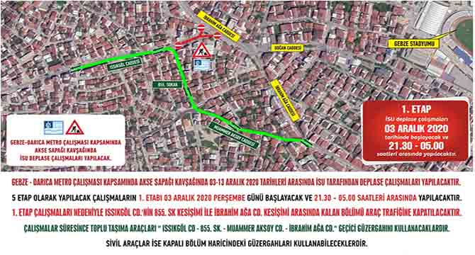 Gebze’de geçici güzergah uygulaması