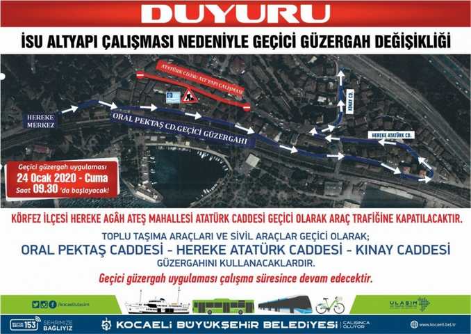 Hereke’de geçici güzergâh uygulaması