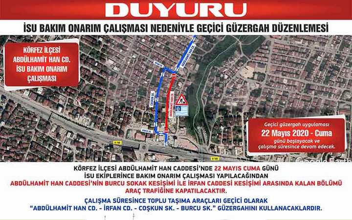 Körfez ilçesinde geçici güzergah uygulaması