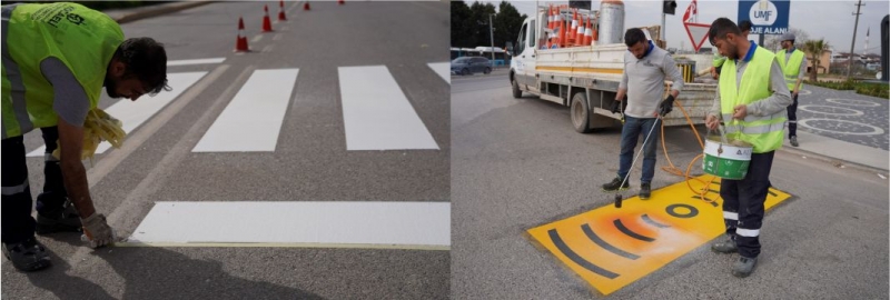Yol ve yaya çizgileri yenileniyor