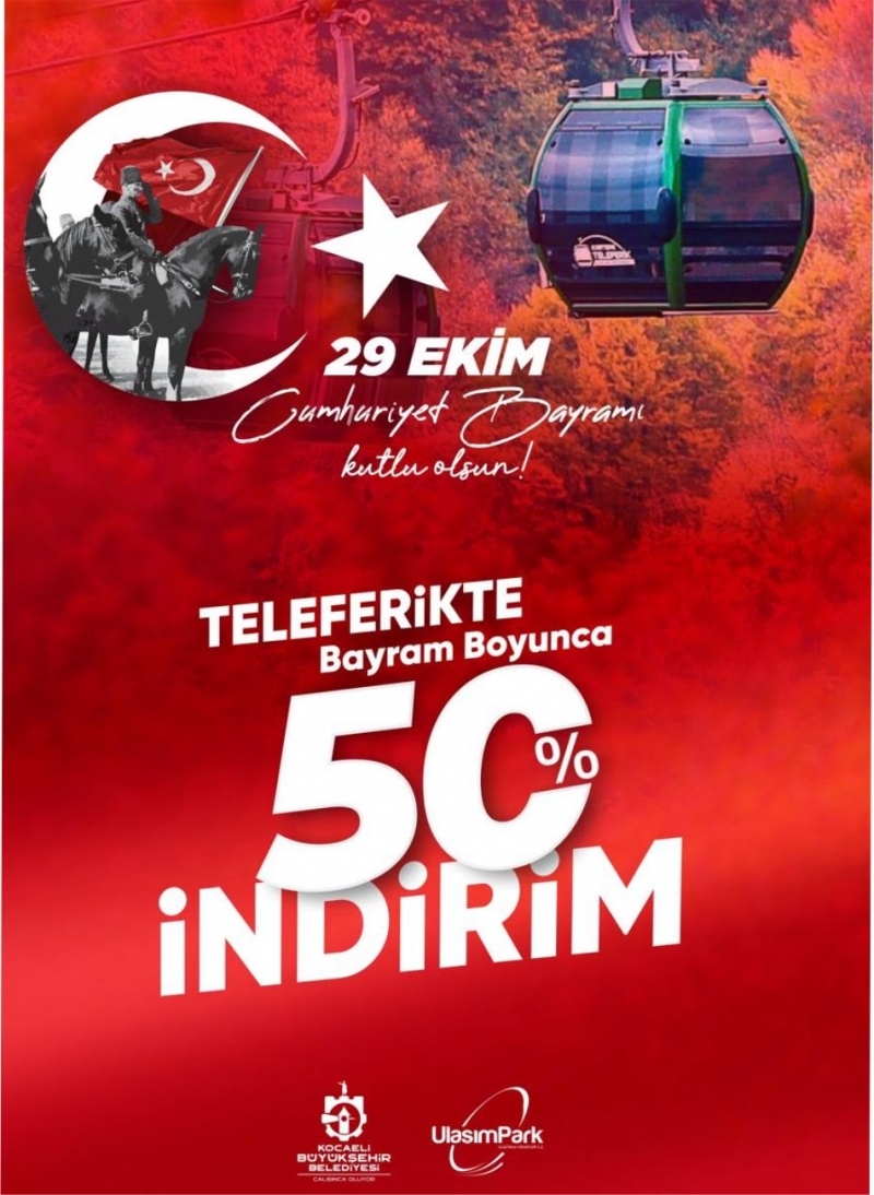 Kartepe Teleferik, 29 Ekim'de yüzde 50 indirimli