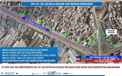 300, 301, 306 ve 500 numaralı hatlarda güzergah değişikliği