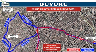 425 No.lu hatta güzergah değişikliği