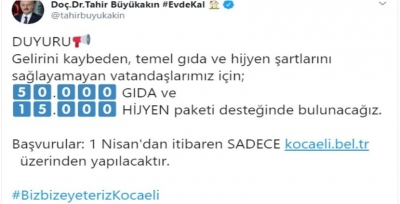 50 bin adet gıda 15 bin adet hijyen paketi desteği