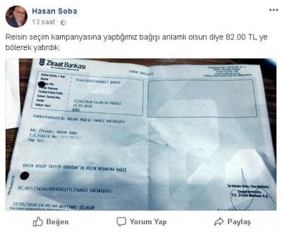 AK PARTİ ESKİ İLÇE BAŞKANI SOBA'DAN ANLAMLI MESAJ