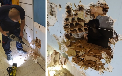 Apartman boşluğuna düşen köpeği itfaiye kurtardı