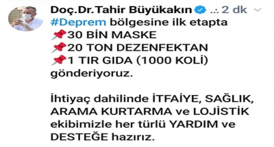 Büyükşehir’den İzmir deprem bölgesine yardım