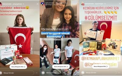 Çocuklardan Fatma Ablalarına hediyeler için teşekkür