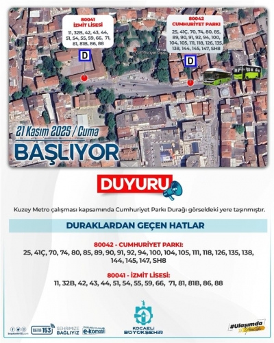 Cumhuriyet Parkı otobüs durağının yeri değiştirildi