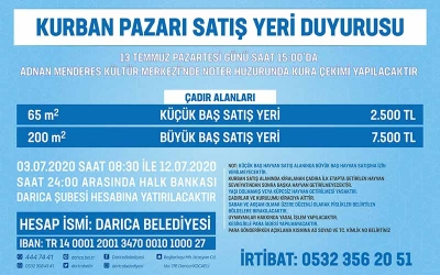 Darıca’da Kurban Pazarı alanı satışları başladı