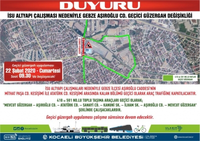 Gebze ilçesinde geçici güzergah uygulaması