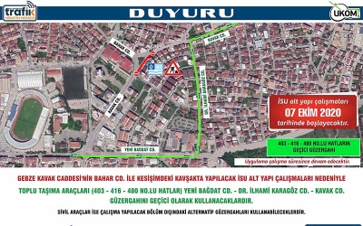 Gebze’de geçici güzergah uygulaması