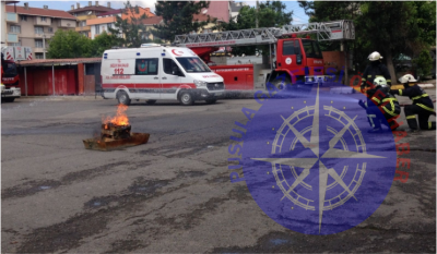 Gönüllü itfaiyecilere yangın tatbikatı