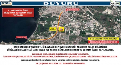 Hafta sonu D-130’da ağaçlar budanacak