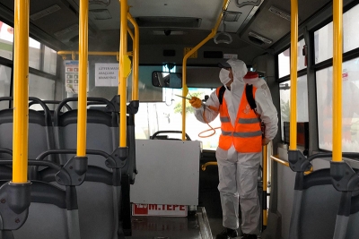 Halk otobüsleri dezenfekte edildi