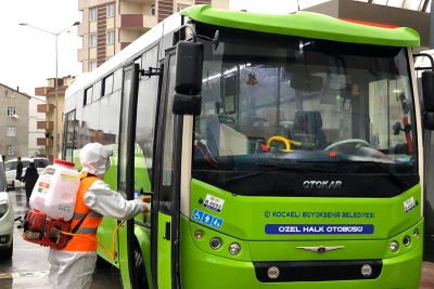Halk otobüsleri dezenfekte edildi