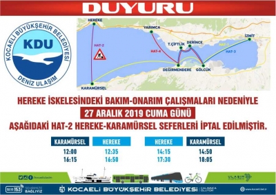 Hereke - Karamürsel deniz seferlerine 1 gün ara
