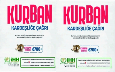 İHH Kocaeli Gazze ve Türkiye dahil 60 ülkede kurban kesecek.