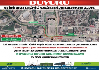 K1 Köprülü Kavşağı’na geçici güzergah