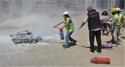 Kent Konut şantiyesinde gerçeğini aratmayan tatbikat